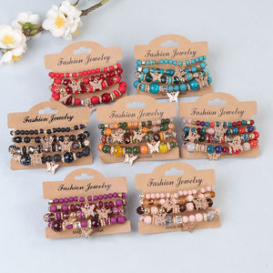 Penjualan Terbaik Vintage Boho warna-warni perhiasan kupu-kupu tumpukan multi-lapisan kaca manik Gelang Set - Product Image 3