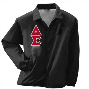 Chaqueta de entrenador personalizada para la hermandad DST con cuello alto, bordado de la línea Delta, letras griegas, resistente al viento. - Product Image 1