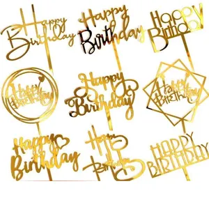 Ychon Hot Selling Cake Decoration Beautiful Gold Happy Birthday Cake Topper For Party Decoration topper cake