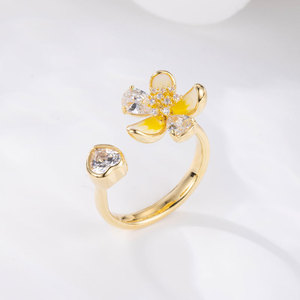 MUYU Flower Open <b>Ring</b> Gold Plated Prong Setting Index <b>Finger</b> <b>Ring</b> For Party Jewelry - Product Image 4
