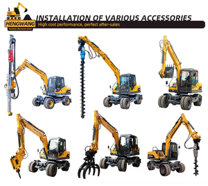 Excavatrice sur pneus HW80L de 6,85 tonnes avec godet de 0,35 m³ et brise-roche pour travaux municipaux et agricoles, certifiée CE EPA - Product Image 4