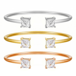 Bracciali Personalizzabili in Acciaio Inossidabile Placcato Oro 18K con Zirconi Bianchi, Forme a Cuore, Quadrate e a Goccia d'Acqua, Unisex - Product Image 4