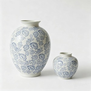 <span class=keywords><strong>Vaso</strong></span> in Ceramica Blu e Bianco Stile Japandi Moderno, Porcellana Cotta ad Alta Temperatura 1300°C, <span class=keywords><strong>Vaso</strong></span> <span class=keywords><strong>da</strong></span> Tavolo per Centrotavola in Stile Rustico - Product Image 1