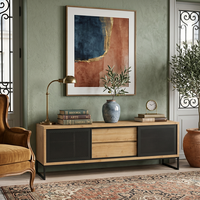 Meuble TV robuste de 160 cm avec finition bois rustique et base métallique pour appartement - Vente en gros