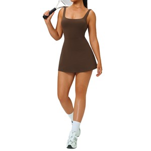 Robe de tennis sans manches à col carré pour femme avec short intégré, extensible, athlétique, pour le fitness et le golf - Product Image 1
