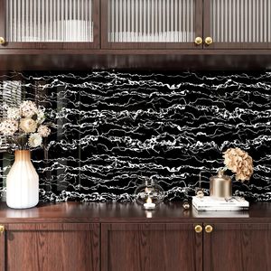 ORON DECO adesivo in marmo vinile nero autoadesivo impermeabile 3d cucina adesivo da parete Peel and Stick carta da parati <span class=keywords><strong>per</strong></span> camera da letto - Product Image 4