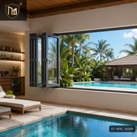 Fenêtre pliante étanche JUNYAO pour maison de piscine, 5+20A+5, Low-E, insonorisée, à rupture de pont thermique, NFRC AS2047 CE OEM pour villas et complexes hôteliers