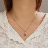 Collier en acier inoxydable plaqué or 18 carats Novirassine avec pendentif en zircon rond et poire, bijoux élégants en gros pour femmes, ensemble pour usage quotidien