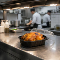 Boîte à poulet rôti en plastique PP personnalisée, compartimentée, de qualité alimentaire, jetable, avec couvercle transparent, compatible micro-ondes, fabrication OEM