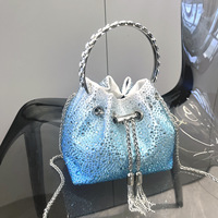 Tas Clutch Pesta Bertabur Rhinestone, Tas Tangan Mewah Desainer, Tas Selempang Kecil, Tas Clutch Kristal Berkilau, Tas Bucket