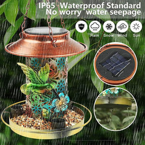 Tuindecoratie Lantaarn Licht Solar Vogelzaad Feeder Outdoor Opknoping Metalen Waterdichte Wilde Zonne-Energie Vogel <span class=keywords><strong>Feeders</strong></span> Met 3 Water Cup - Product Image 5