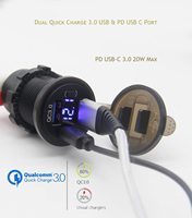 56W PD USB 3-Port Auto-Ladebuchse mit Voltmeter, Ein/Aus-Schalter, 10A Sicherung, Auto Typ-C QC3.0 Schnellladegerät 12V Anschluss