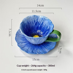 Vente en gros de nouvelles tasses à café en céramique florales créatives, logo personnalisé, tasse à thé en porcelaine faite à la main, tasse à lait avec soucoupe pour cadeau - Product Image 5