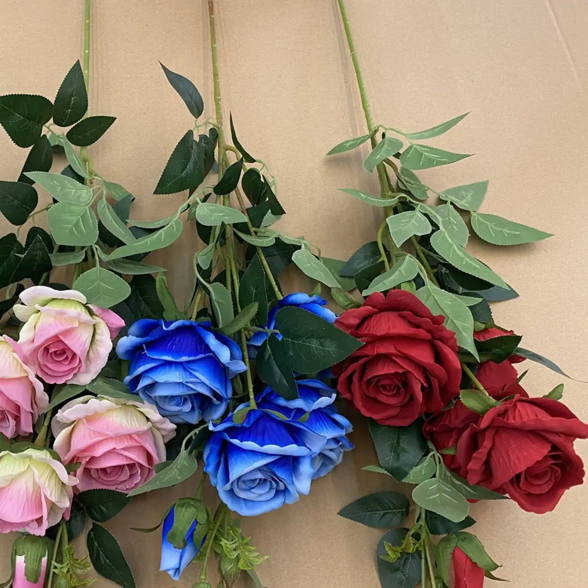 5 Head Royal Blue Silk Rose Floral Arrangement Artificial Flowers Bouquet Realistic Curly Rose Bouquet For Home Wedding Decor