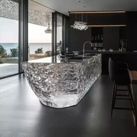 Table de bar moderne en résine illuminée, comptoir d'îlot de cuisine avec éclairage LED personnalisable pour hall d'hôtel et bar