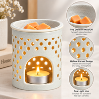 Brûleur d'huiles essentielles en céramique, chauffe-cire creux pour bougies chauffe-plat avec plateau amovible, diffuseur d'arômes, décoration d'intérieur
