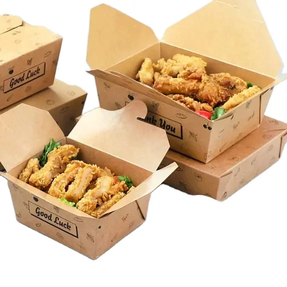 Biodegradabl etakeoutハンバーガーチキンナゲット中華料理ロゴデラックスベントを出荷する準備ができているレストランのカスタム用のボックスに行く