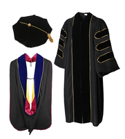 Robe et capuchon de doctorat personnalisables rouge vif avec bordure en velours et dorure, pour usage scolaire, tenue académique