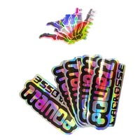 Autocollants personnalisés en vinyle holographique découpés à la forme, imperméables, irisés, avec logo, forme personnalisée pour ordinateur portable, skateboard, streetwear, emballage
