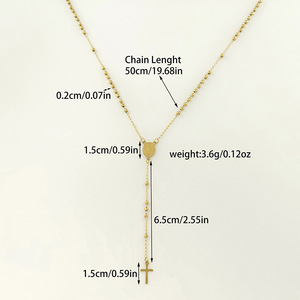 Collana da Donna di Lusso Leggero con Croce e <span class=keywords><strong>Rosario</strong></span> in Acciaio Inossidabile Stile Europeo Americano, con Perline Religiose Cristiane - Product Image 5