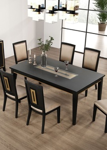 7pc Modern <b>Dining</b> Set with Espresso <b>Dining</b> <b>Table</b> and Glass Insert <b>Top</b> 6 Chairs-Wooden Hotel Apartment <b>Dining</b> Room Furniture - Product Image 5