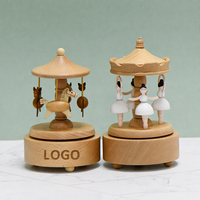 Boîte à musique à manivelle en bois, cheval de carrousel et danseuse, avec logo personnalisé, cadeau direct usine