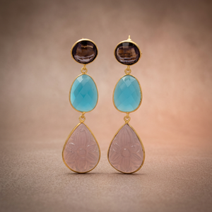 Pendientes de latón hechos a mano con gemas, chapados en oro, estilo bohemio, joyería de moda. - Product Image 3