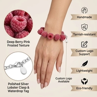 Ambachtelijke frambozen armband met frosted fruit bedel, zilveren ketting, verstelbare sluiting, sieradendoosje, cadeauset voor dames en meisjes, groothandel