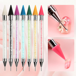 Stylo à double tête en acrylique pour points de cire, pointe métallique, outil de préhension pour strass et cristaux, marque privée, pour nail art - Product Image 5