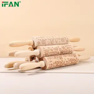 Embossed Rolling Pin Pattern Carved Mold For Pastry Dough Embossed Dough Roller Engraved Wooden Rolling Pin For Cookie