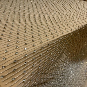 Custom Beaded Lace <b>Fabric</b> with Handmade Crystal Embroidery Pattern for Bridal Dress Evening Gown Designer Apparel Material - Product Image 1