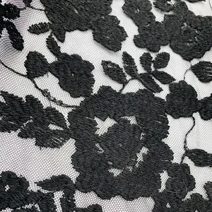 Vintage tasarım siyah çiçek tül dantel kumaş ile Scallpoed kenarları kadın elbise SS211109-EMB32