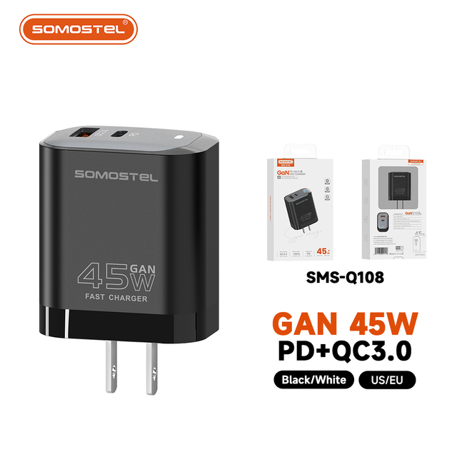 Somostel Q108 Android Electric Multifunctional QC3.0 PD 45W GaN USB Type-C Super Fast Charger for Smart Watch and Cell Phone