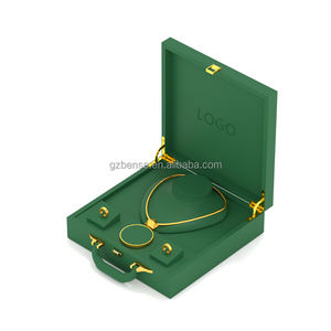 Bense usine haut de gamme personnalisé vert Rectangle boîte à bijoux à la main en cuir boîte Laser différentes tailles de bijoux Logo personnalisation - Product Image 3
