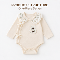Body bébé à manches longues avec nœud latéral, imprimé floral et ours, col en coton, unisexe, doux, respirant, quatre styles, OEM, marque privée