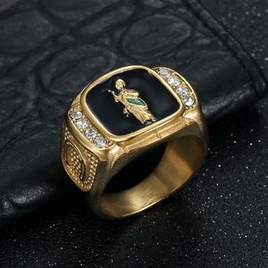 yunnique Bague pour homme en acier inoxydable plaqué or avec incrustation de diamants et motif décoratif, idéale pour un cadeau - Product Image 2