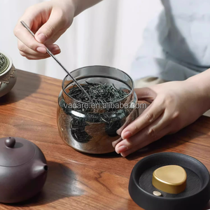Boîte à café en verre moderne Vacare avec couvercle en bambou scellé sous vide pot de stockage de cuisine céréales alimentaires boissons vin design élégant - Product Image 2