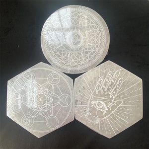 Cristalli naturali all'ingrosso intagliati reiki evil eye tree of life piastra a griglia in selenite per tappetino per tazza di guarigione - Product Image 5