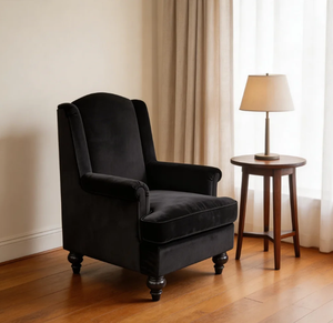 <span class=keywords><strong>Fauteuil</strong></span> d'appoint de luxe gris foncé en velours, dossier haut, accoudoirs, rembourrage moelleux, pieds en bois tourné, assise élégante - Product Image 3