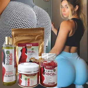 100% Natural Herbal Peru Black Maca Root Perfect Curves Shape Extreme Hip Gummy Oil Cream Powder Bigger Butt Enlargement Set