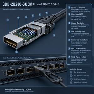 สายแพทช์ไฟเบอร์ออปติกแบบพาสซีฟทองแดง Ciscos QDD 2Q200 CU3M 400G QSFP DD 2x200G QSFP56 Breakout 3 เมตร รับประกัน 1 ปี สำหรับ AI Cluster - Product Image 2
