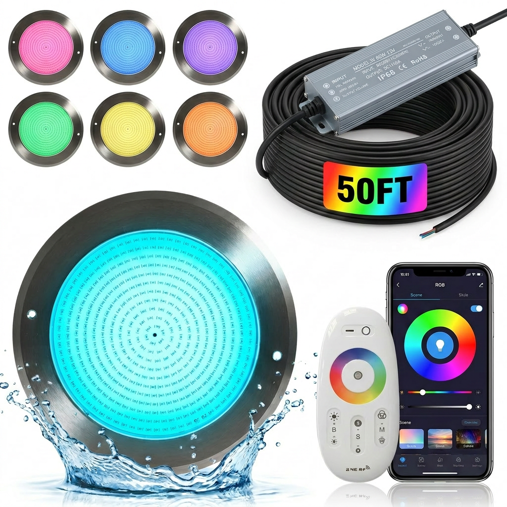 Factory IP68 Color Changing LED Pool Lamp DC12V PAR56 12W RGB Underwater Swimming Pool Light with Remote for Spa Pool