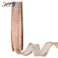 Doppelt Gekräuseltes Organza-Band 1 Zoll Champagner Gerüschter Rand Boho Hochzeit Rüschen-Organza-Band für Kerzenverpackung