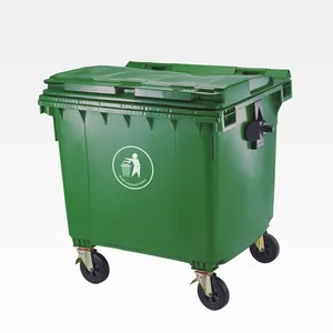 商業用1100lゴミ箱屋外ゴミ箱1100Lプラスチックゴミ箱は車輪付きトロリービンを無駄にすることができます