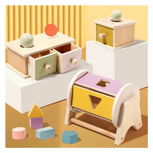 Montessori Kids Wooden Coin Box Drawer Game Educational Toys Preschool Training Drum Toy Baby Early Learning Teaching Aids Toys