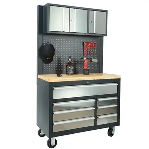 customized tool cabinet with wooden worktop for garage gray tool storage chest