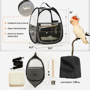 Free Sample Pet <b>Bird</b> Carrier for Travel, <b>Bird</b> Travel Cage Bag with <b>Stand</b>, Tray and <b>Feeding</b> Cup, Portable and Lightweight - Product Image 2