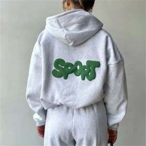 Alta calidad marca personalizada Puff Print Logo Oversized Hoodie Jogger pantalones Casual dos piezas Set mujeres invierno otoño chándales - Product Image 1