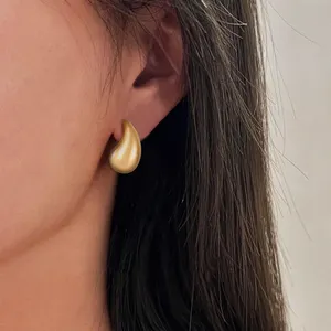 High Polishing Brass Chunky Statement Design Hoop Earring Jewelry Hollow Tear Drop Stud Earring For Woman