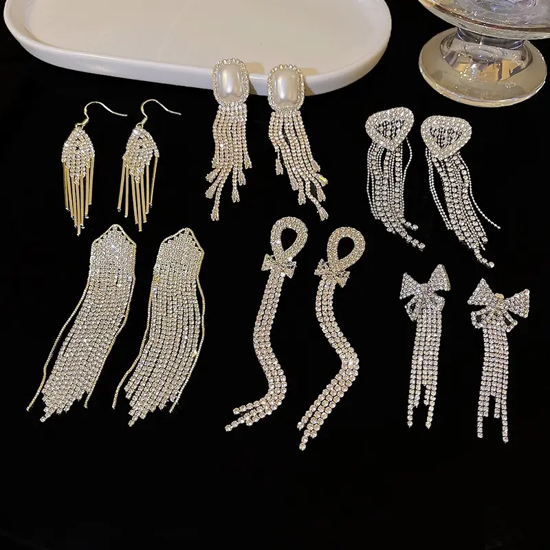 Ins 925 delicate silver needle full of diamond long tassel earring luxury diamond butterfly Butterfly earrings for women